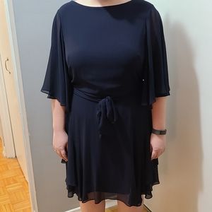 Blue Chiffon Belted Dress